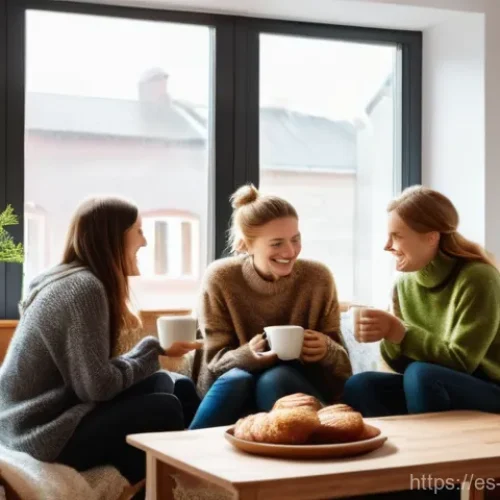 Home 29 스웨덴 디저트 시나몬롤 - **Prompt:** A cozy and inviting "fika" moment in a warm, Scandinavian-style living room. Two adults ...