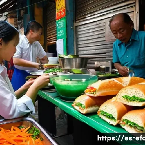Home 13 베트남 샌드위치 반미 - **Prompt 1: Bustling Saigon Street Food Scene**
"A vibrant, high-angle shot of a traditional Vie...