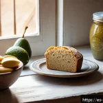 특수 식단 제품 리뷰 - A cozy breakfast scene featuring a freshly baked almond flour gluten-free bread loaf with psyllium h...
